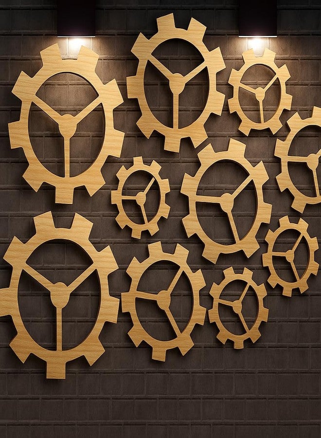 AMQUAL 10Pcs Wooden Gear Set - Vintage Industrial Style Wall Decor with DIY Craft Options for Kids，Gear Up for Creativity: Vintage Wood Gears for Wall Art (Includes 4 Sizes) - Image 1